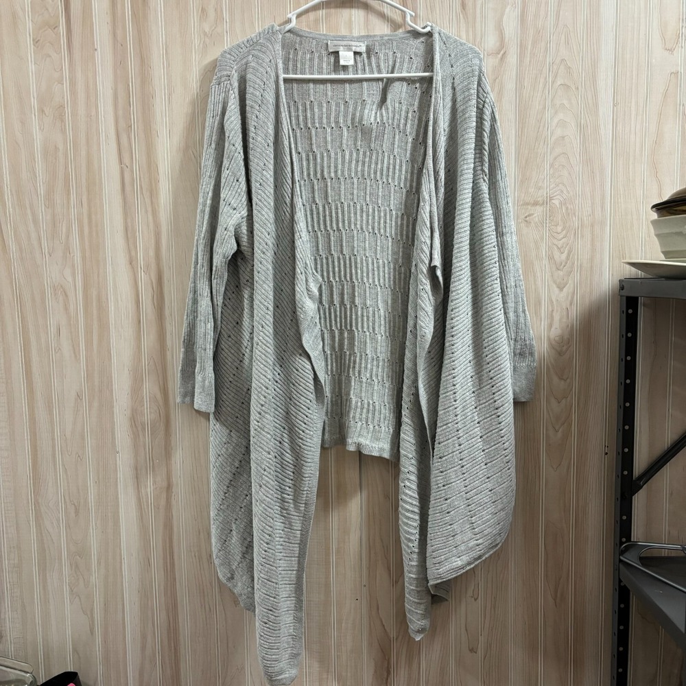 Christopher & Banks Sweater Womens L Open Front‎ Cardigan Short Sleeve Gray